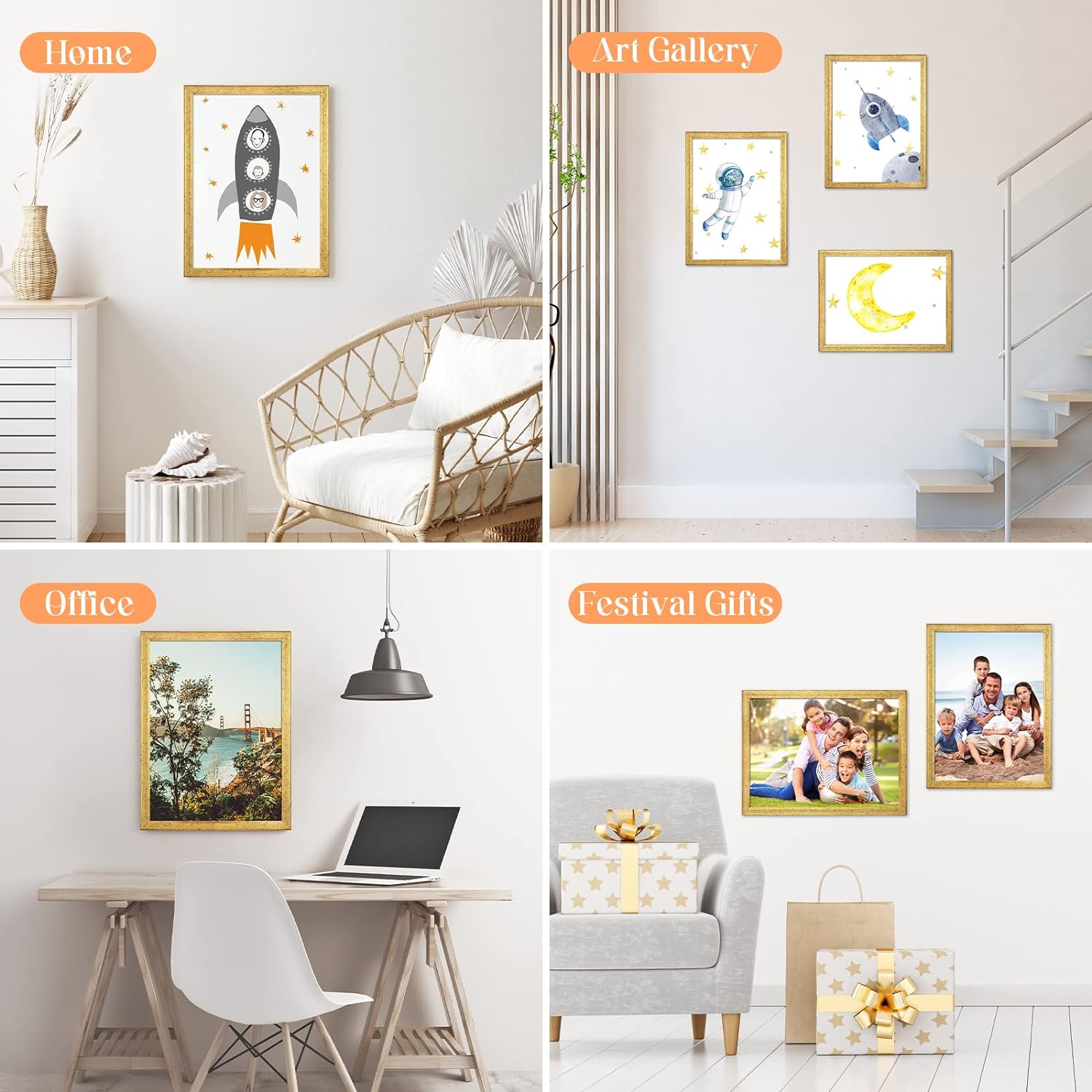 Thumbnail 1 de MOUDAMION 12x16 Wood Picture Frame Gold - Ornate, Natural Finish, HD Plexiglass, 12x16 / 16x12 Display