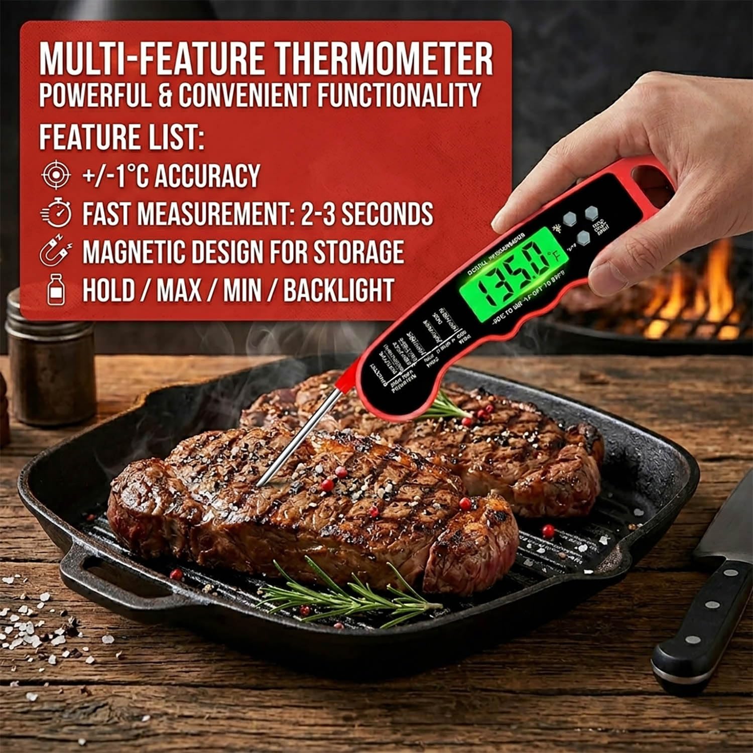 Detalle de ZIKUREL TM02 Digital Meat Thermometer with Backlit Display and IP67 Water Resistance