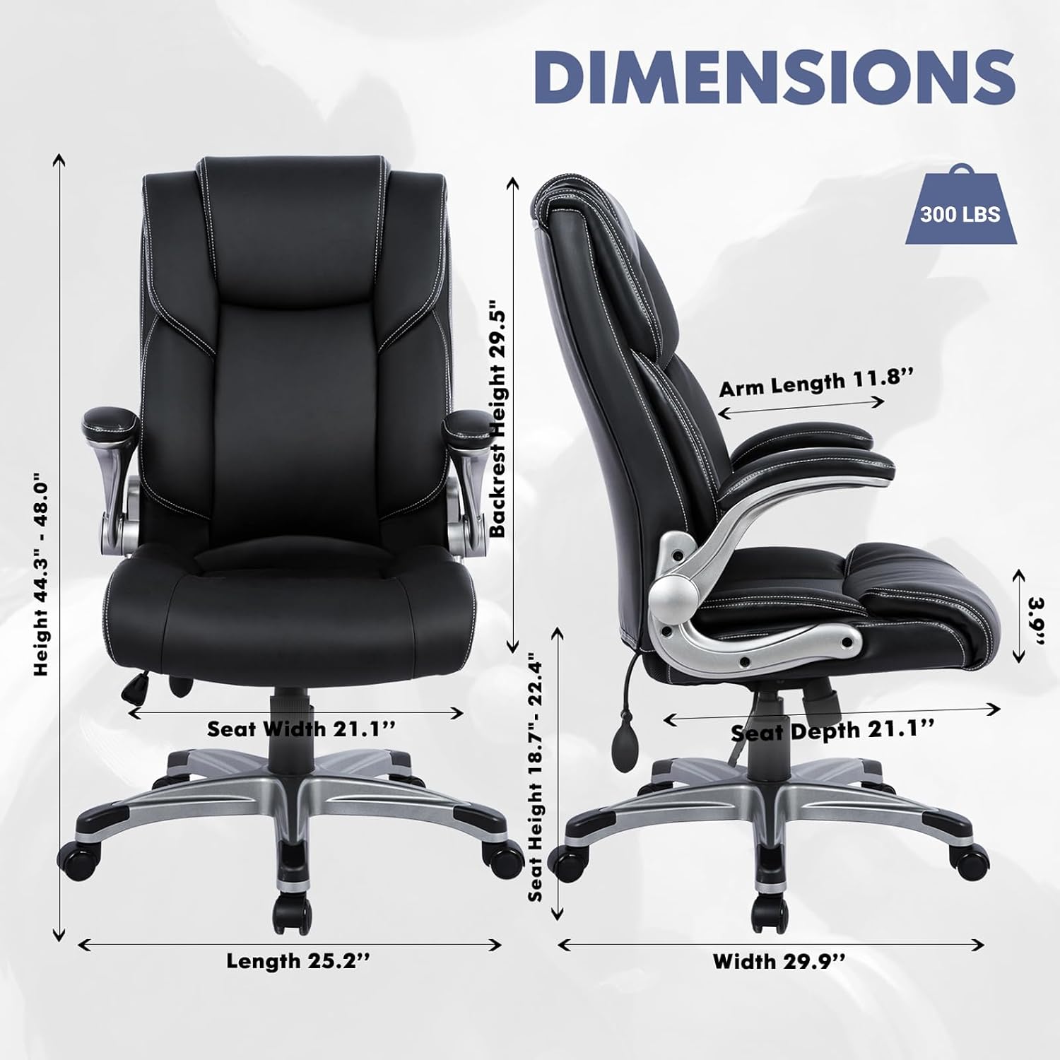 Detalle de COLAMY High Back Executive Office Chair, Bonded Leather, Inflatable Lumbar Support