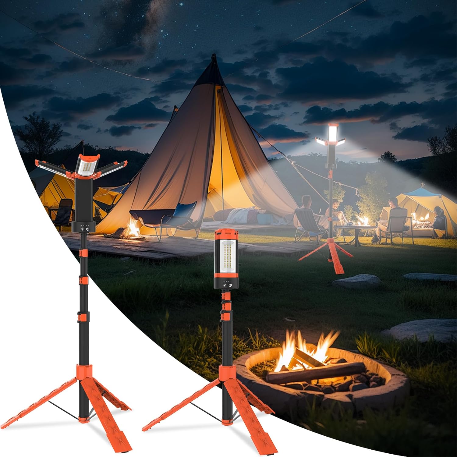 Detalle de T-SUN Waterproof Camping Light with Tripod – 9000mAh, 3500LM, USB Rechargeable LED Work Light