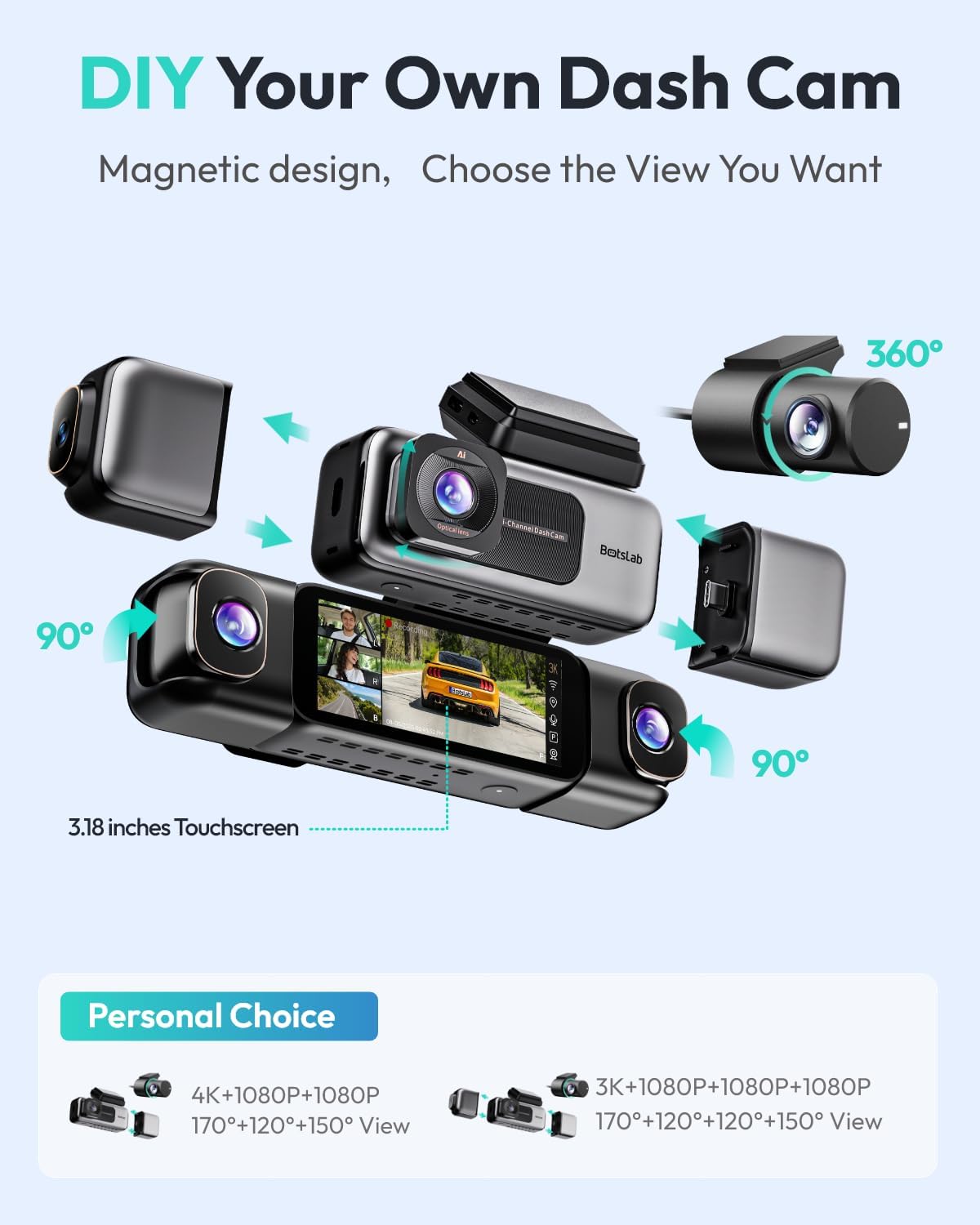 Thumbnail 6 de BOTSLAB 3K 4 Channel Dash Cam 3.18" Touch Screen
