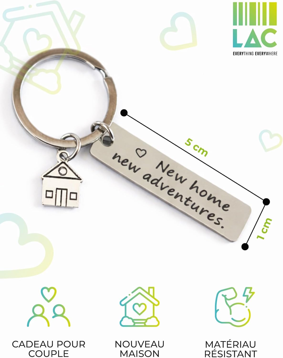 Detalle de Porte-clés couple LAC « Maison » en métal (idée cadeau anniversaire, pendaison de crémaillère)