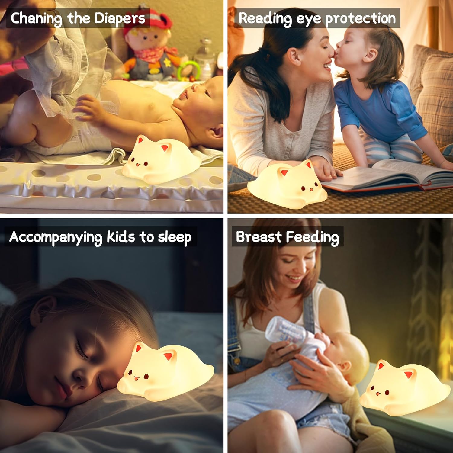 Thumbnail 5 de Veilleuse enfant ZKLiLi en silicone – Chat mignon, tactile, 3 niveaux et charge USB