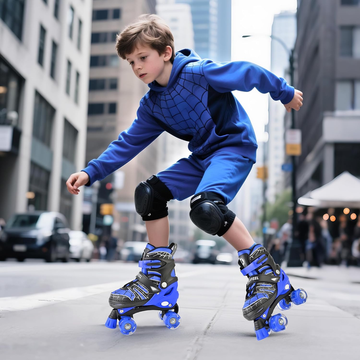 Detalle de SULIFEEL Adjustable Kids Roller Skates with Light-Up Wheels (Ages 3–12, 4-Size Adjustable Fit)