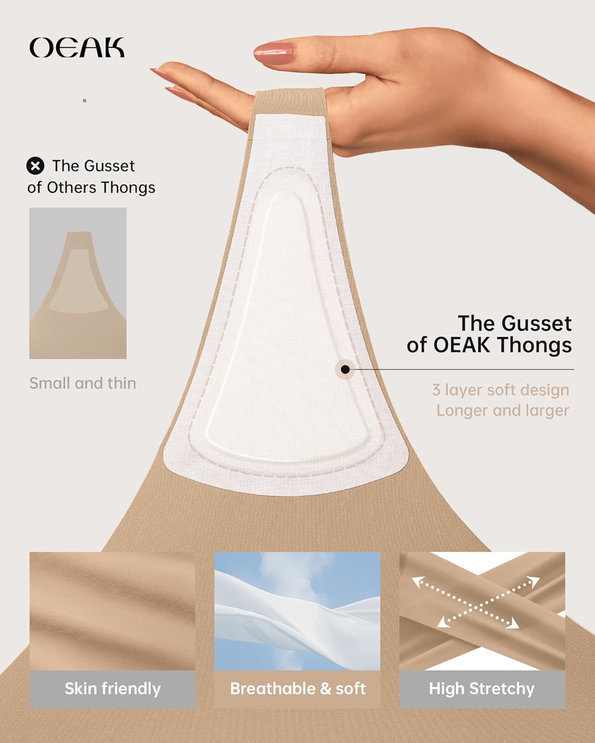 Thumbnail 3 de OEAK Seamless Thongs for Women: No Show, No Visible Lines, Comfortable for Workouts