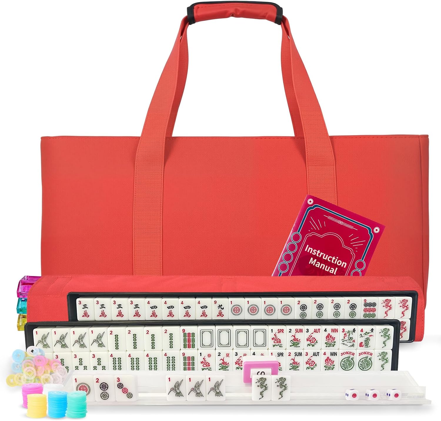Detalle de Yedadi American Mahjong Tile Set: 166 Tiles, 4 Racks with Pushers, Black Carrying Bag
