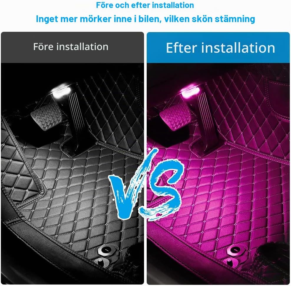 Thumbnail 4 de URAQT uppladdningsbara LED-lampor för bilinteriör, 2-pack med 7 färger