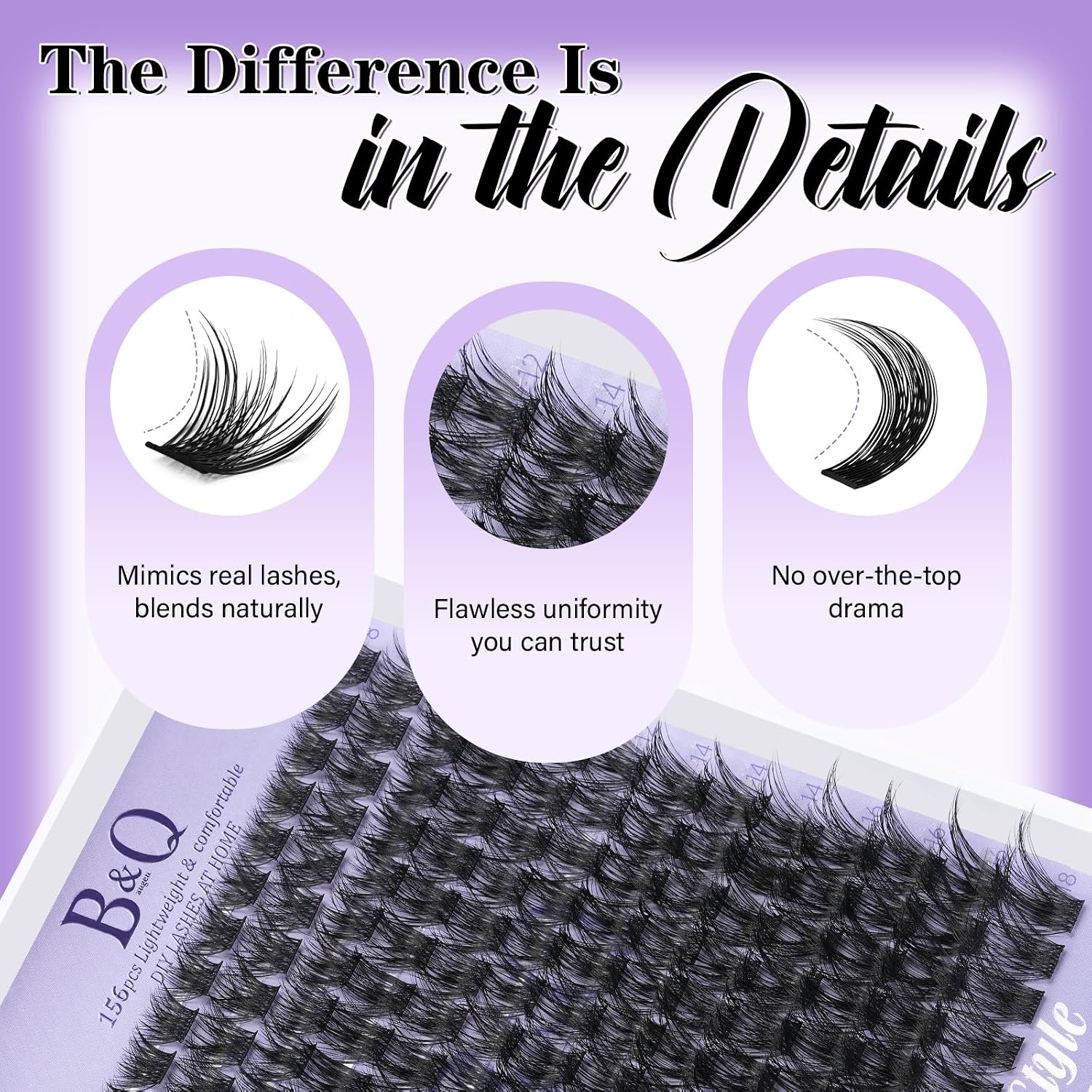 Detalle de B&Q Volume Lash Clusters Wispy B02 (72PCS) D Curl Lash Cluster Extensions with Soft Band