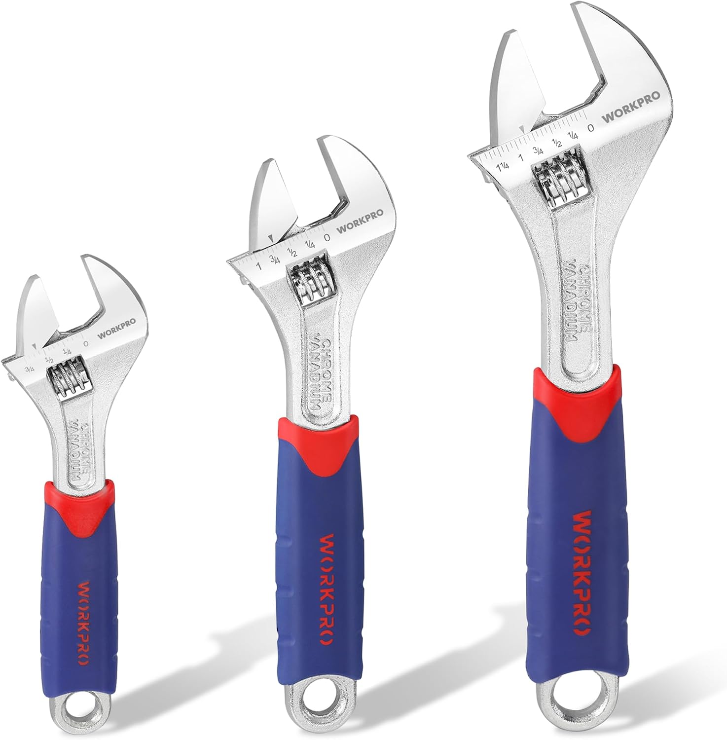 WORKPRO Set Chiavi Regolabili 3 Pezzi: 150–250 mm, apertura 19–28 mm, manico in gomma