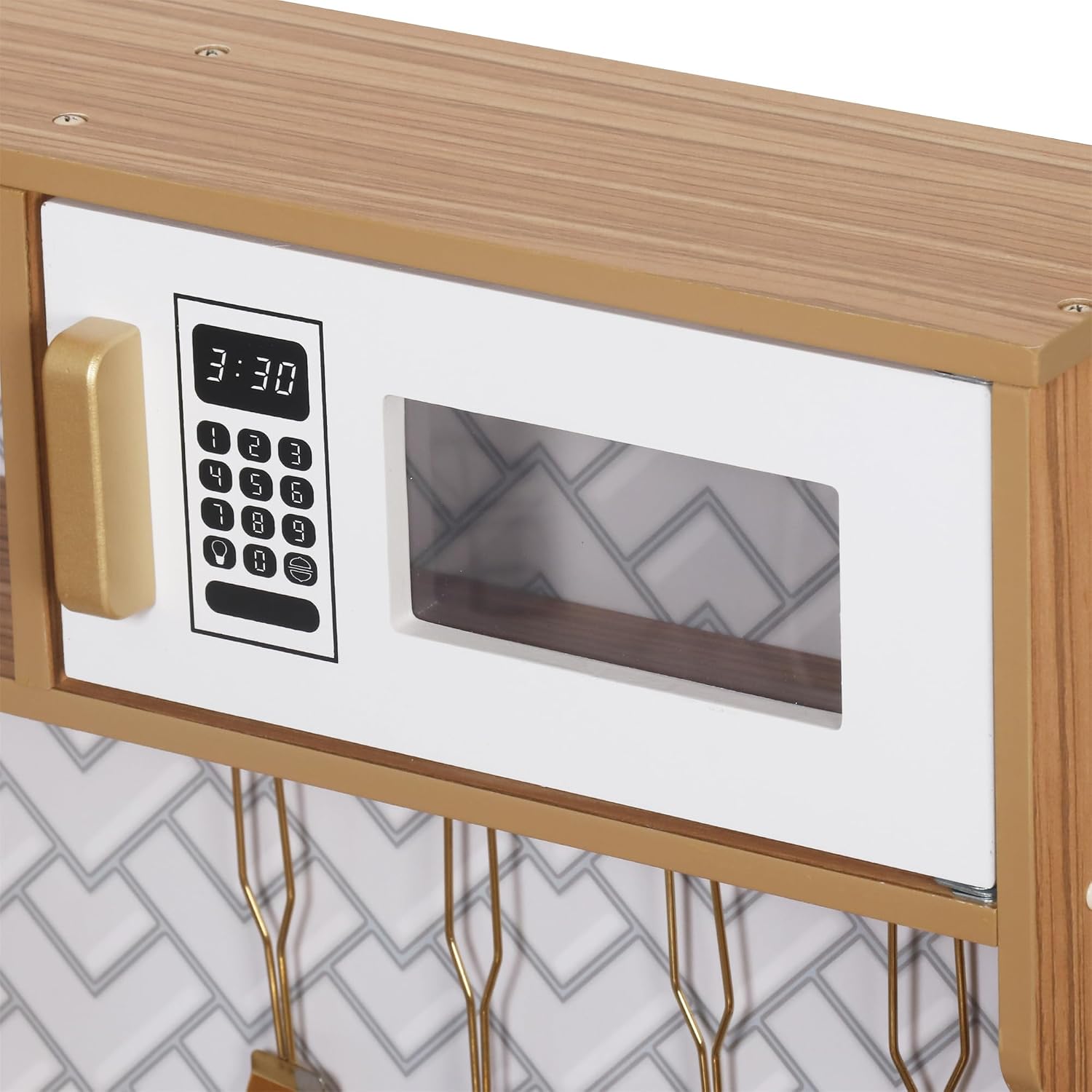Thumbnail 6 de Wooden Play Kitchen Set with Lights, Oven, Microwave, and Pretend Utensils