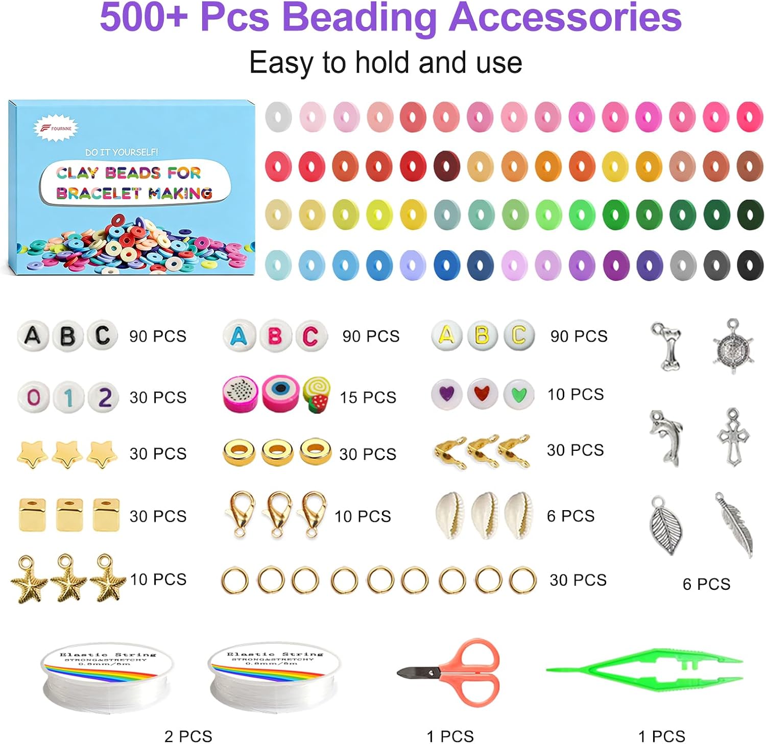 Thumbnail 1 de Fournine 10000 Pcs Clay Beads Bracelet Making Kit – 3 Boxes, 60 Colours, with Letter Beads and Charms