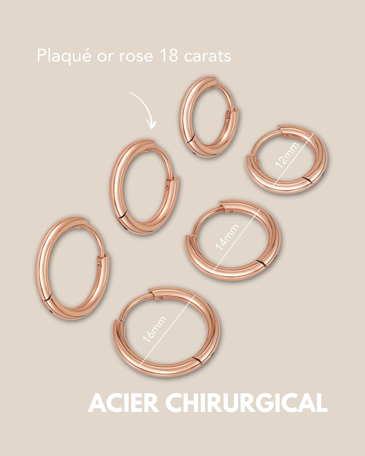 Thumbnail 4 de Créoles acier inoxydable 3 paires 12‑16mm
