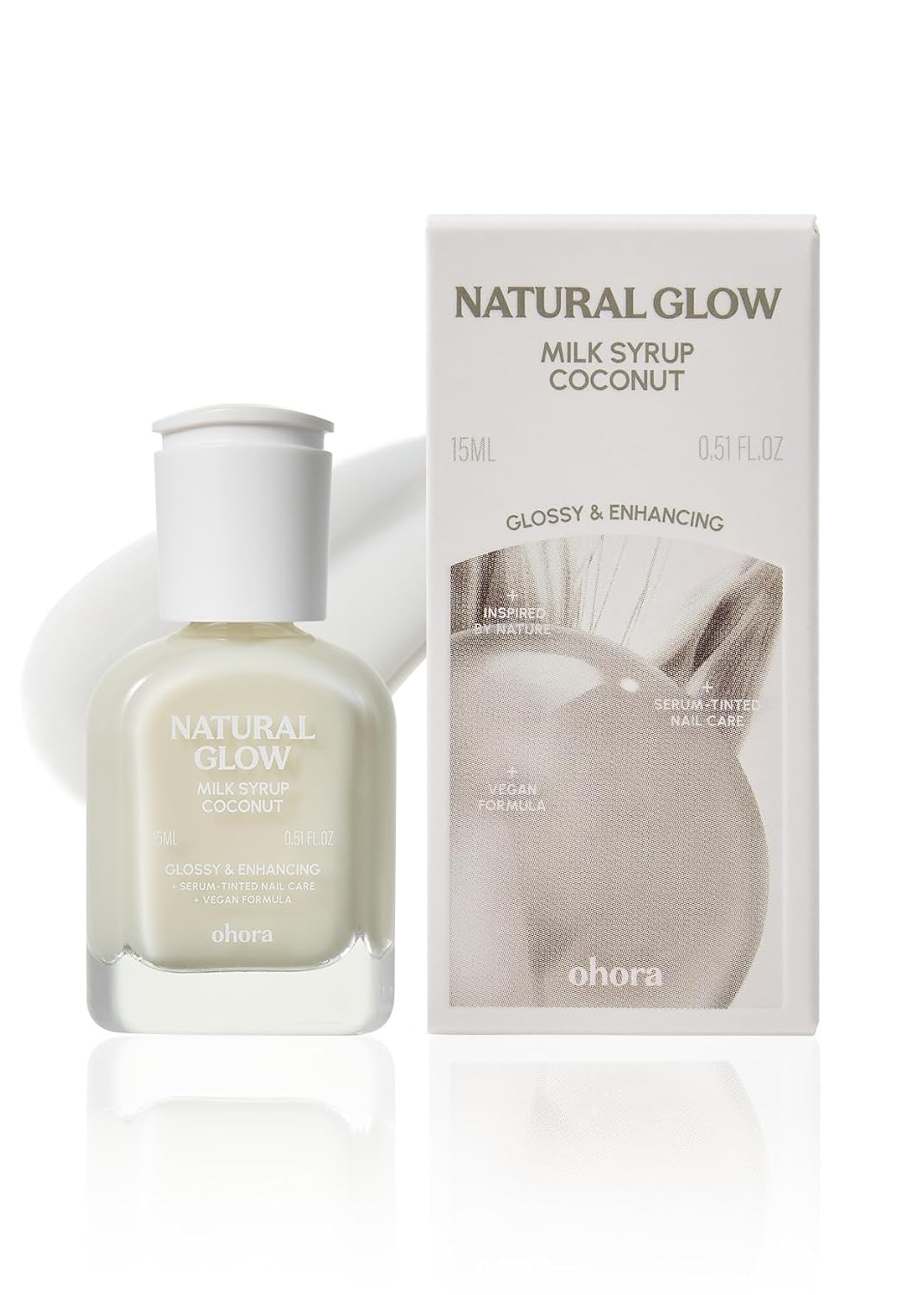 Detalle de ohora Natural Glow Milk Syrup Nail Strengthener, Coconut Tint, Glossy Finish