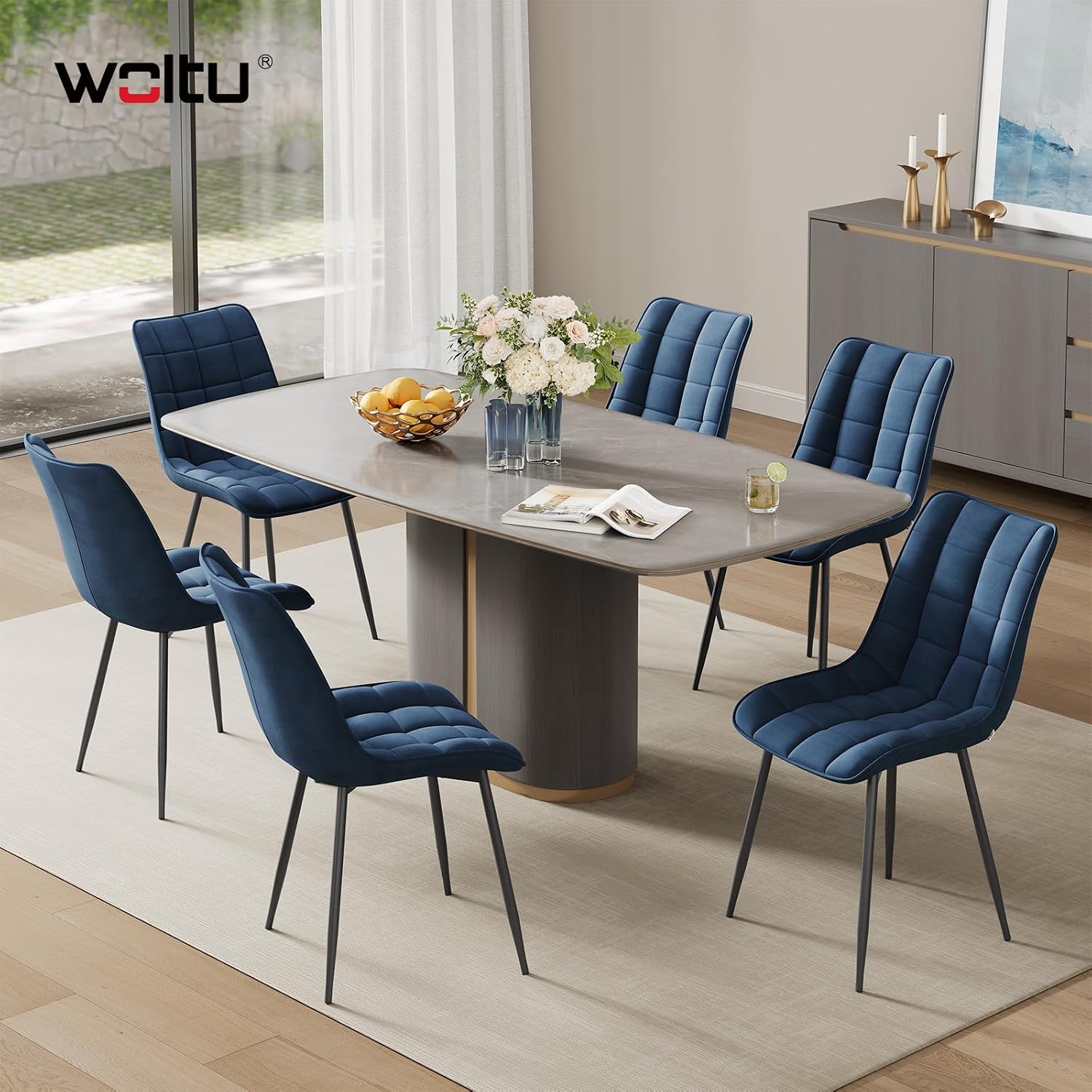 Detalle 2 de WOLTU Esszimmerstühle 6er Set – gepolstert, Samt, Rückenlehne