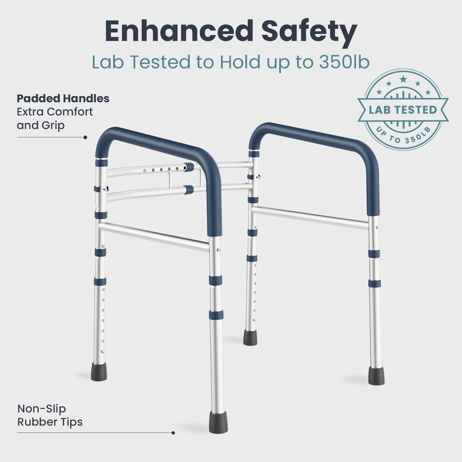 Detalle 2 de PELEGON Toilet Safety Rails (350 lb): Adjustable Safety Frame & Rails for Elderly and Disabled