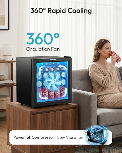 Detalle de EUHOMY Drinks Fridge: Glass-Door Beer and Wine Cooler 55 Cans, 36L, 4–16°C