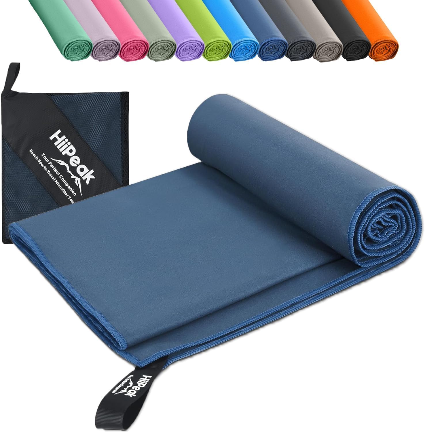 Detalle de HiiPeak Microfibre Towel Compact Travel Camping & Beach Towel (Navy Blue, L 140cm x 70cm)