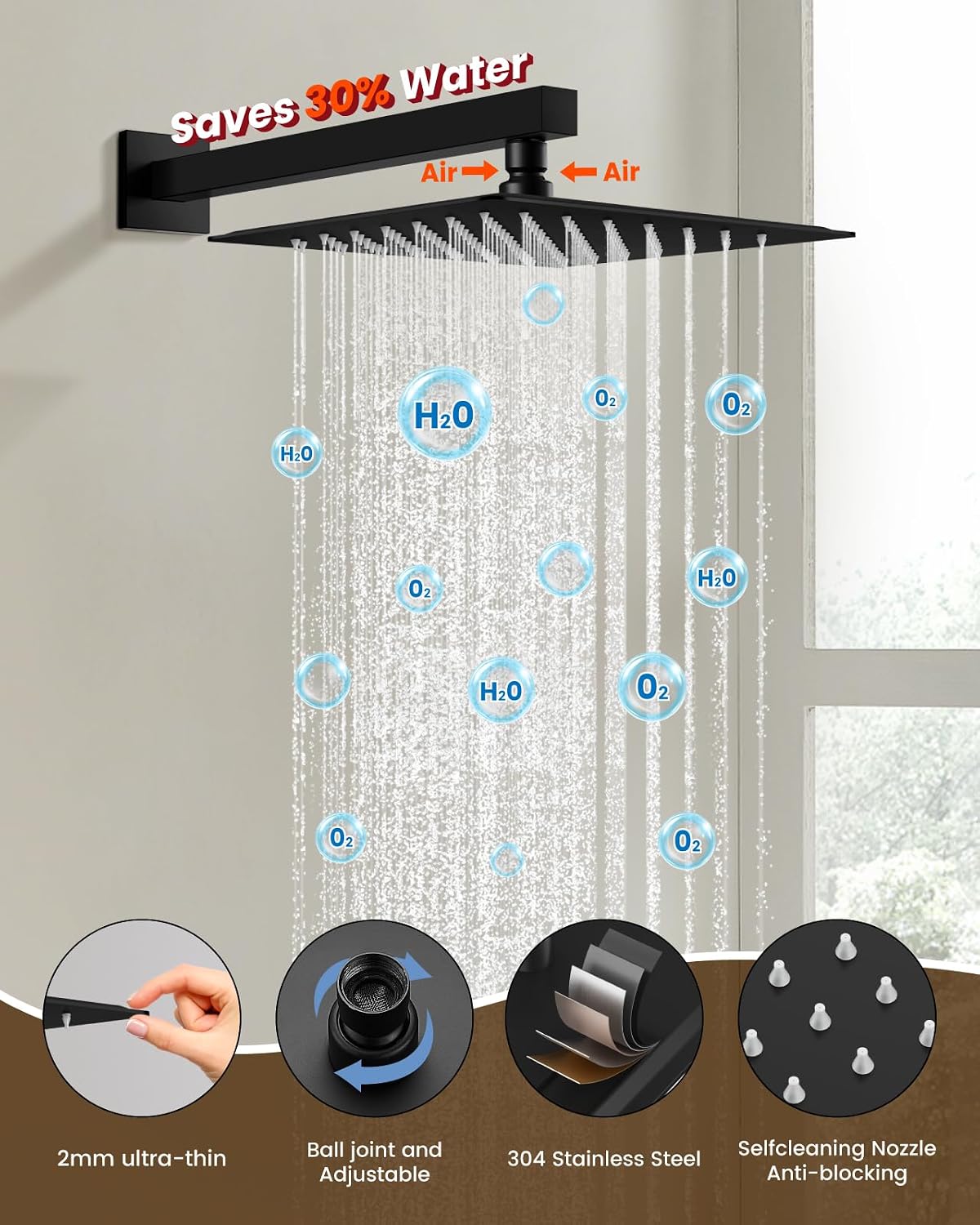 Detalle de gotonovo B07R1WT8GH Shower Faucet Set, Matte Black, 10-Inch Rain Head