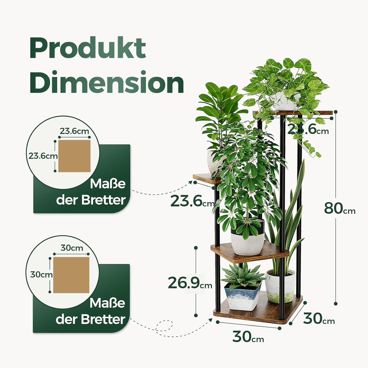 Detalle de Bamworld Pflanzenständer aus Metall, 4 Etagen – Eck-Blumenregal für Indoor & Outdoor