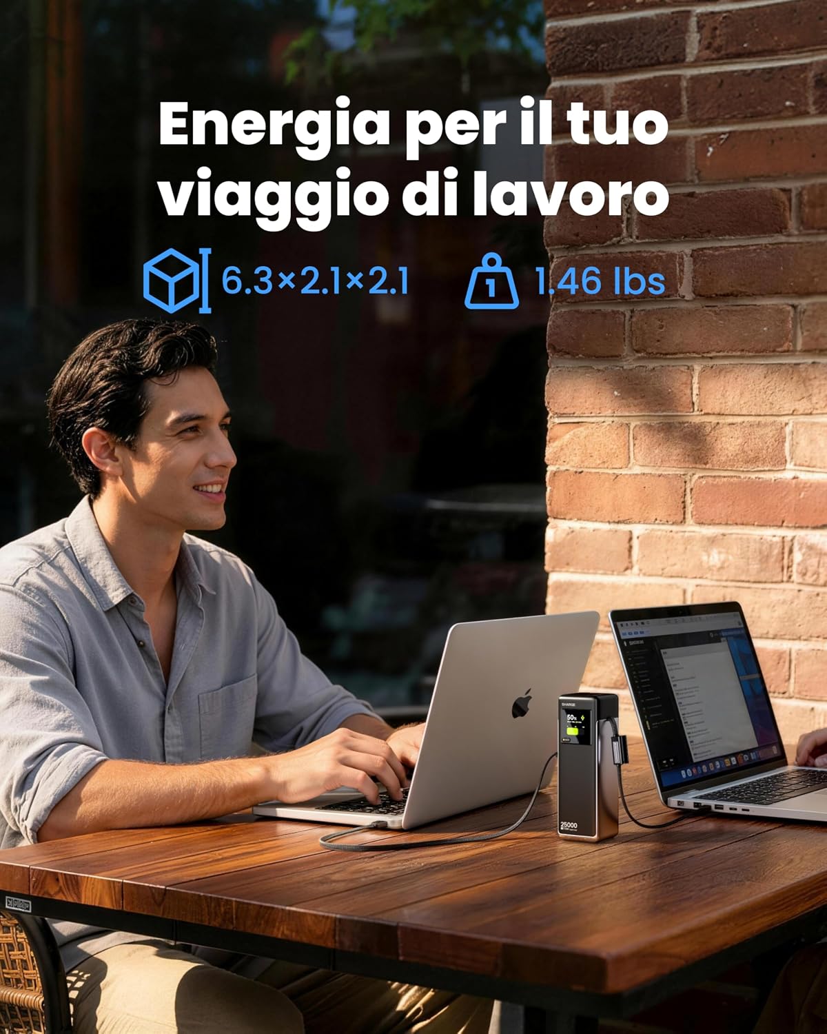 Thumbnail 6 de SHARGE Power Bank Portatile HyperTower 170W: Batteria da 25000mAh con 4 uscite indipendenti e cavi USB-C integrati