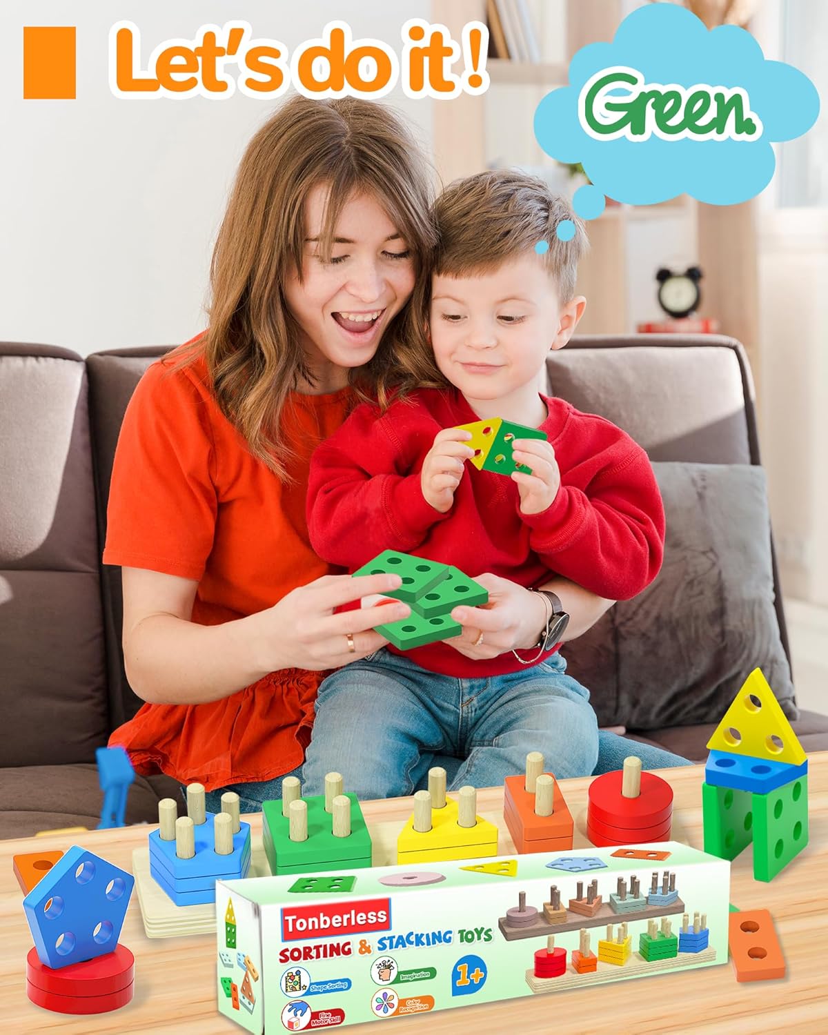 Detalle 2 de Montessori Wooden Shape Sorter Toy for Ages 1-3