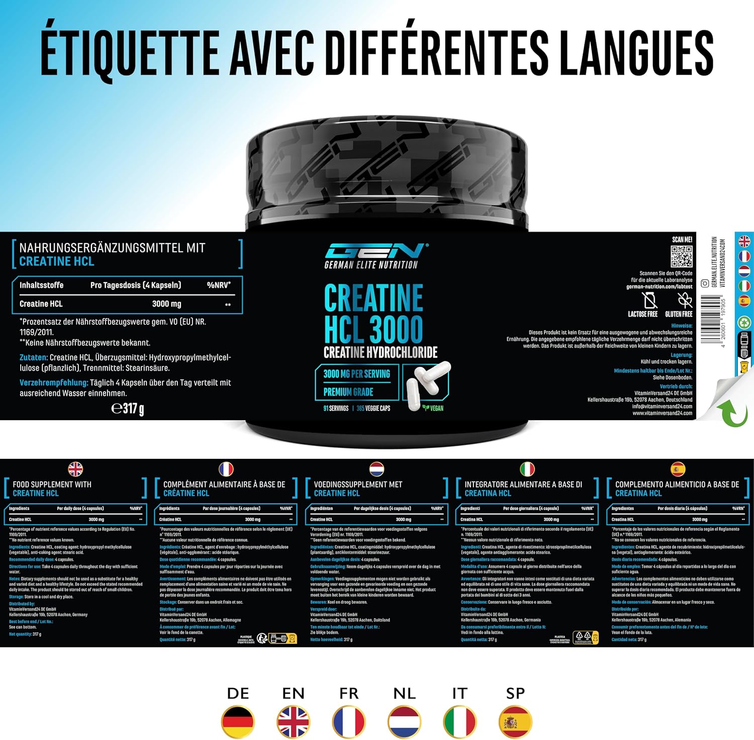 Thumbnail 5 de GEN GERMAN ELITE NUTRITION Créatine HCL 3000 mg