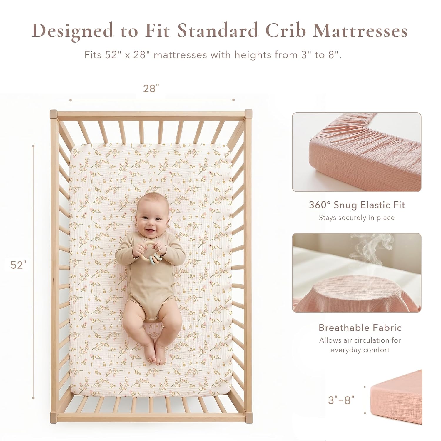 Detalle de Konssy Muslin Crib Sheets 52"x28" for Baby Crib