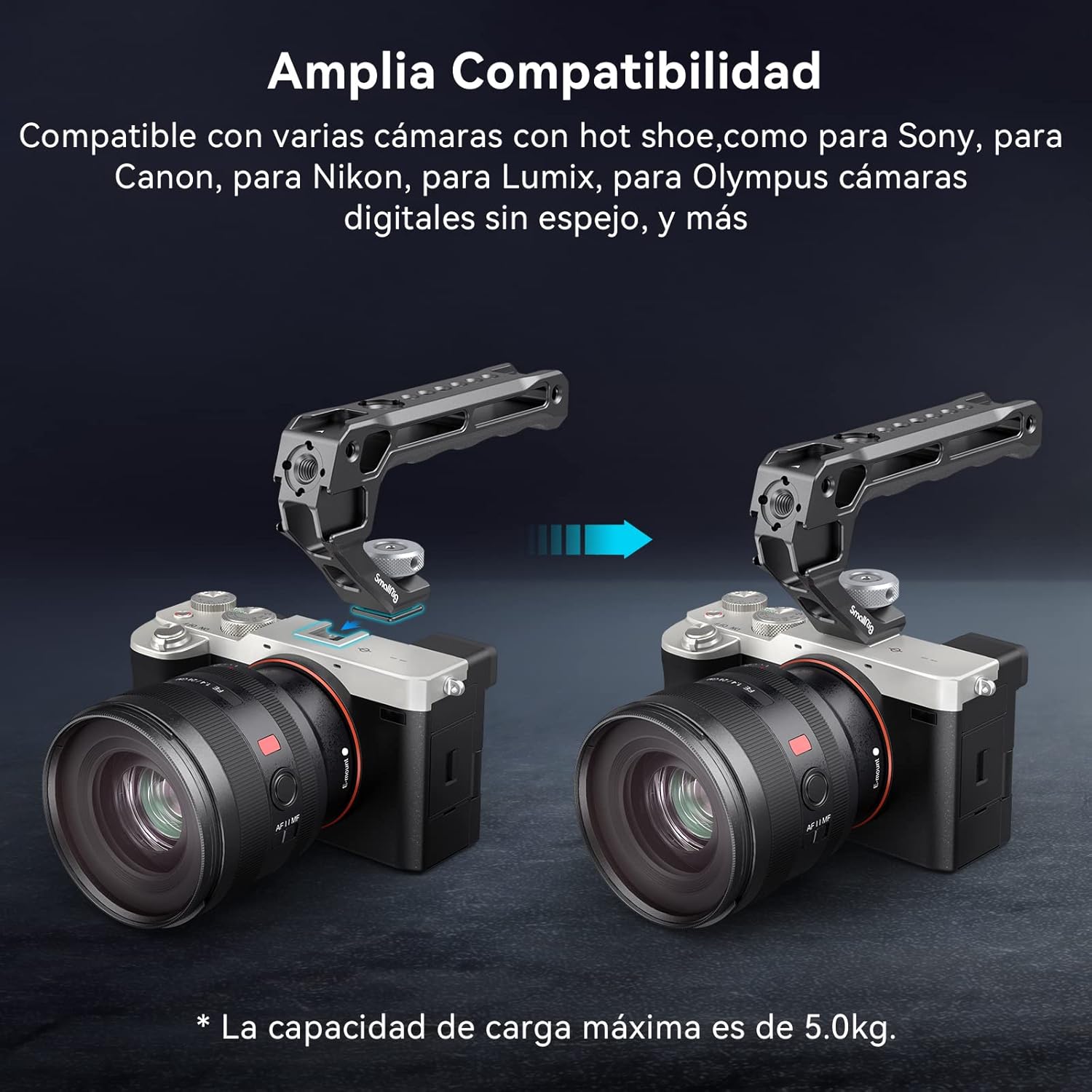 Detalle 2 de SMALLRIG Top Handle Lite con 5 Cold Shoes y Adaptador 🎥