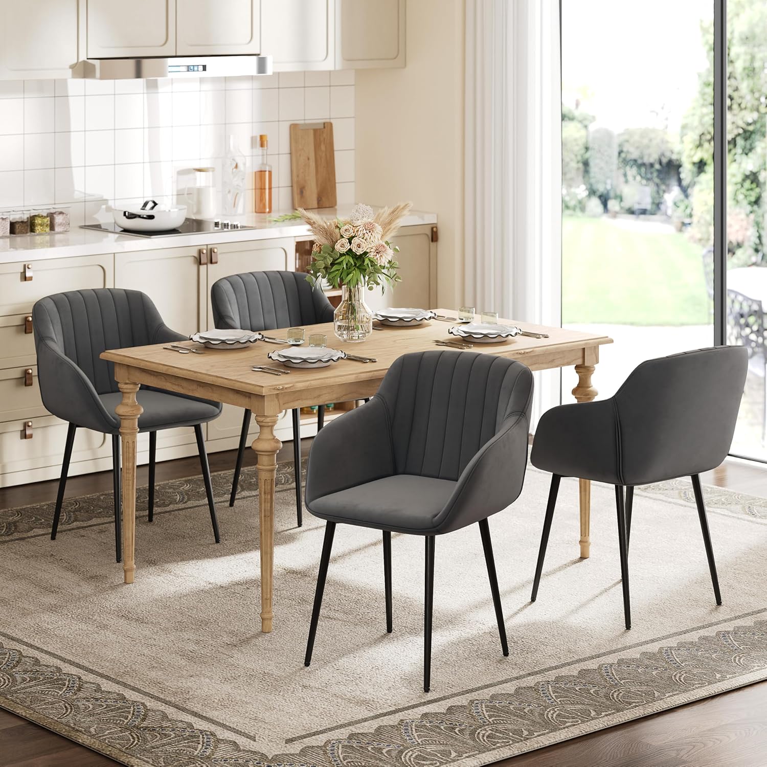 Thumbnail 1 de Goeurvant Set Sedie Cucina da 4 con Bracciolo in Velluto Grigio Scuro – Comfort ed Eleganza per la Sala da Pranzo