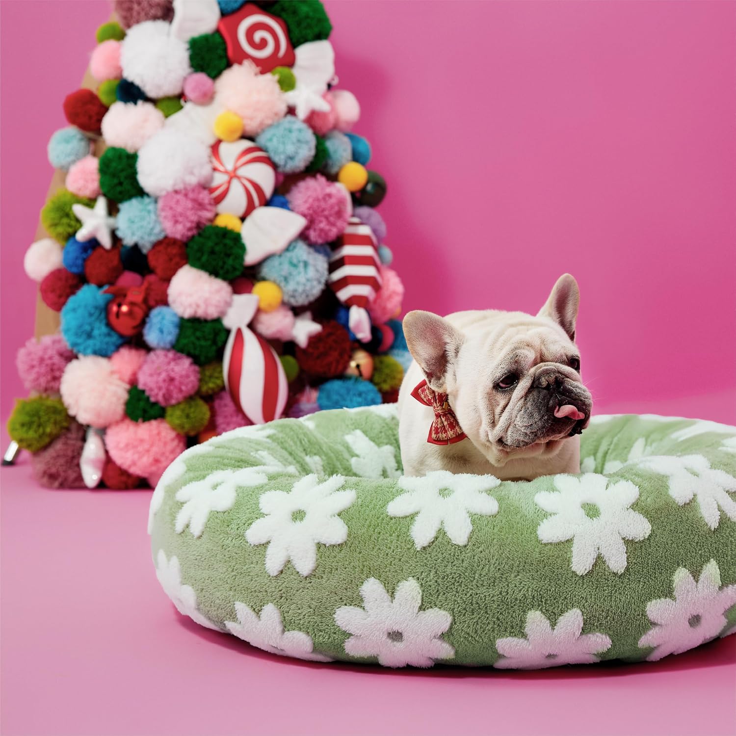 Detalle de LE SURE US-IMCDonutBed Donut Dog Bed, Green Floral Jacquard, 30 x 30 x 8 in