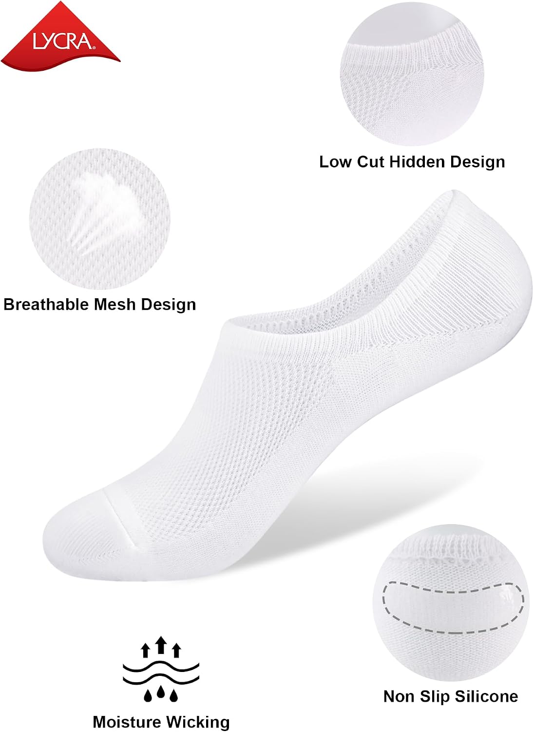 Detalle de SIXDAYSOX No Show Socks for Men (6/8 Pack) — Cotton, Thin, Low Cut, Non-Slip