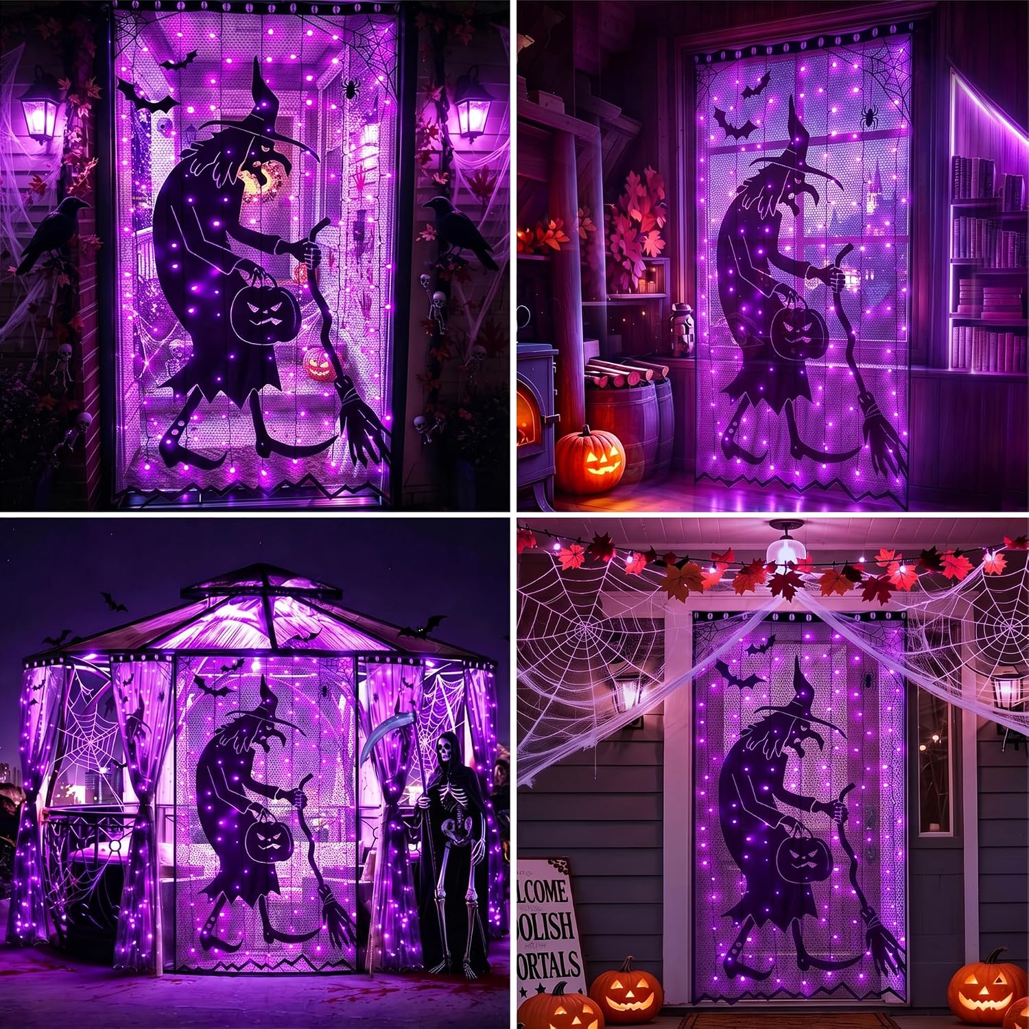 Detalle de Zeiliuled LED08230140 Purple Witch Curtain Lights, 140 LEDs, 8 Modes