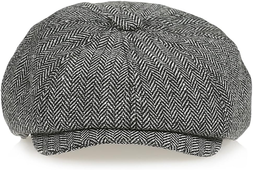 Detalle de MCWTH Vintage Newsboy Cap for Toddler Boys (2–8 Years) – Tweed-style 8-piece herringbone with adjustable strap