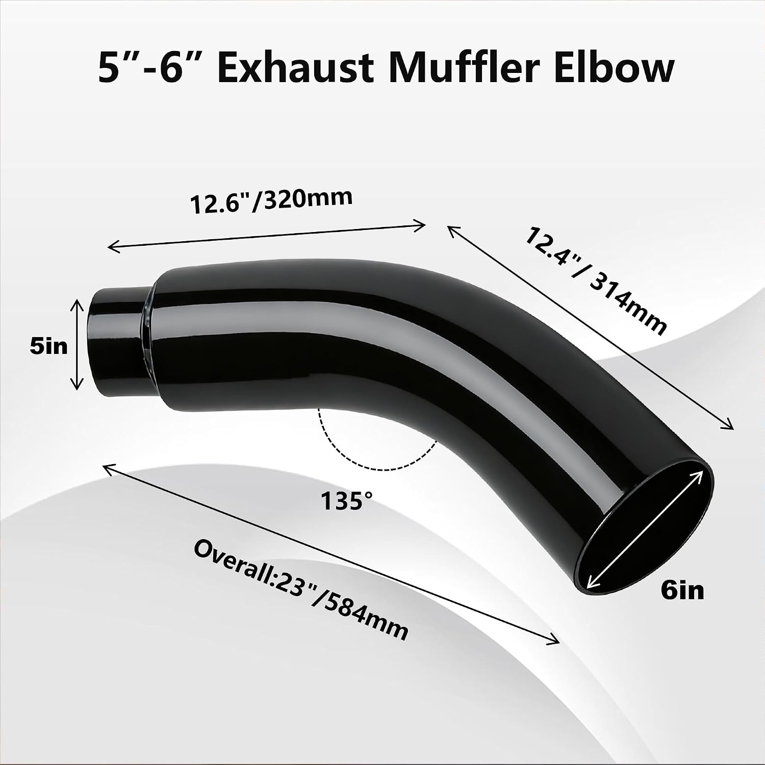 Detalle 2 de 5" to 6" Exhaust Elbow with Clamp (Chrome/Black Coating) — No Welding Required