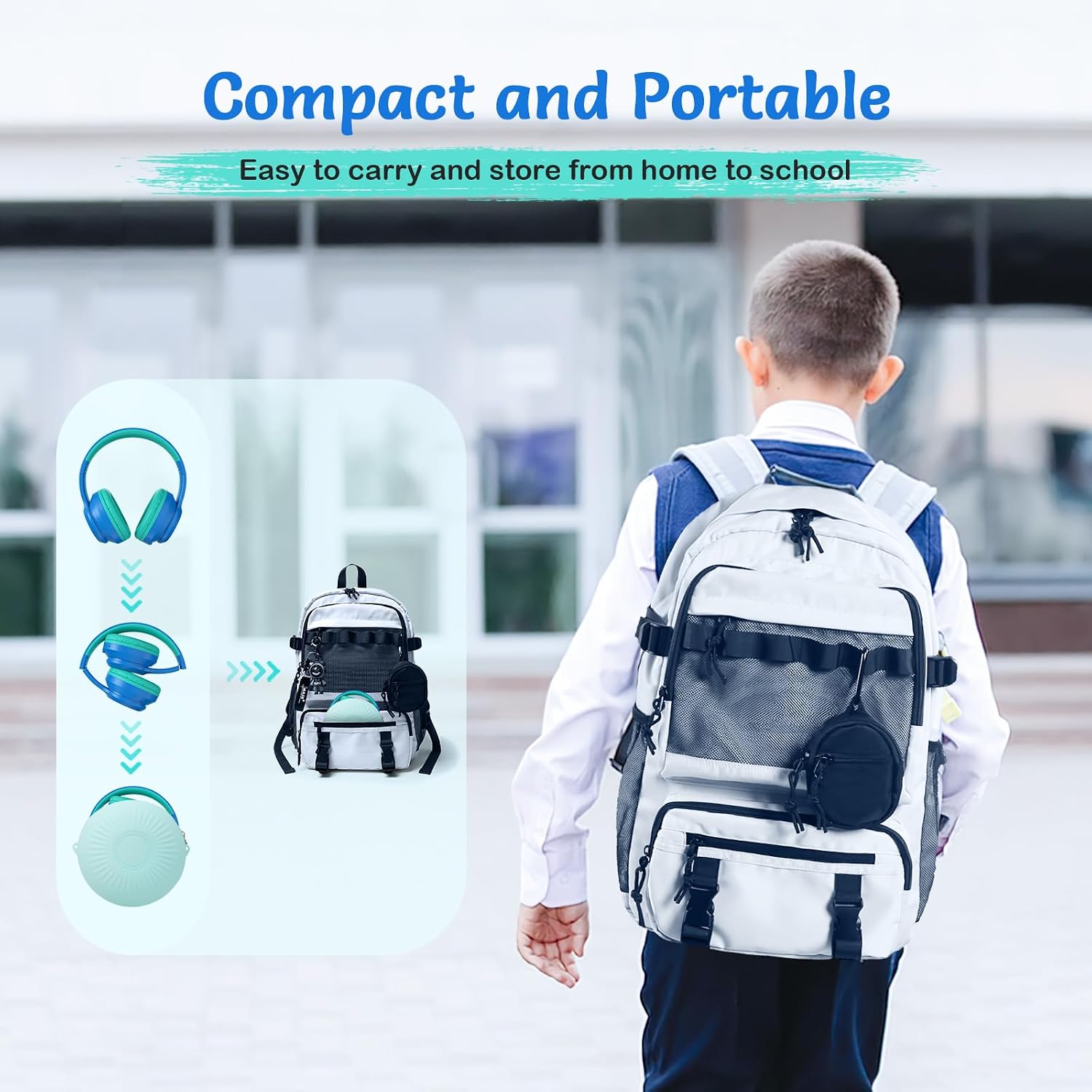 Detalle de TONOSHARK Kids Wireless Noise Cancelling Headphones (Foldable) with Microphone – Dark blue, 60h playtime