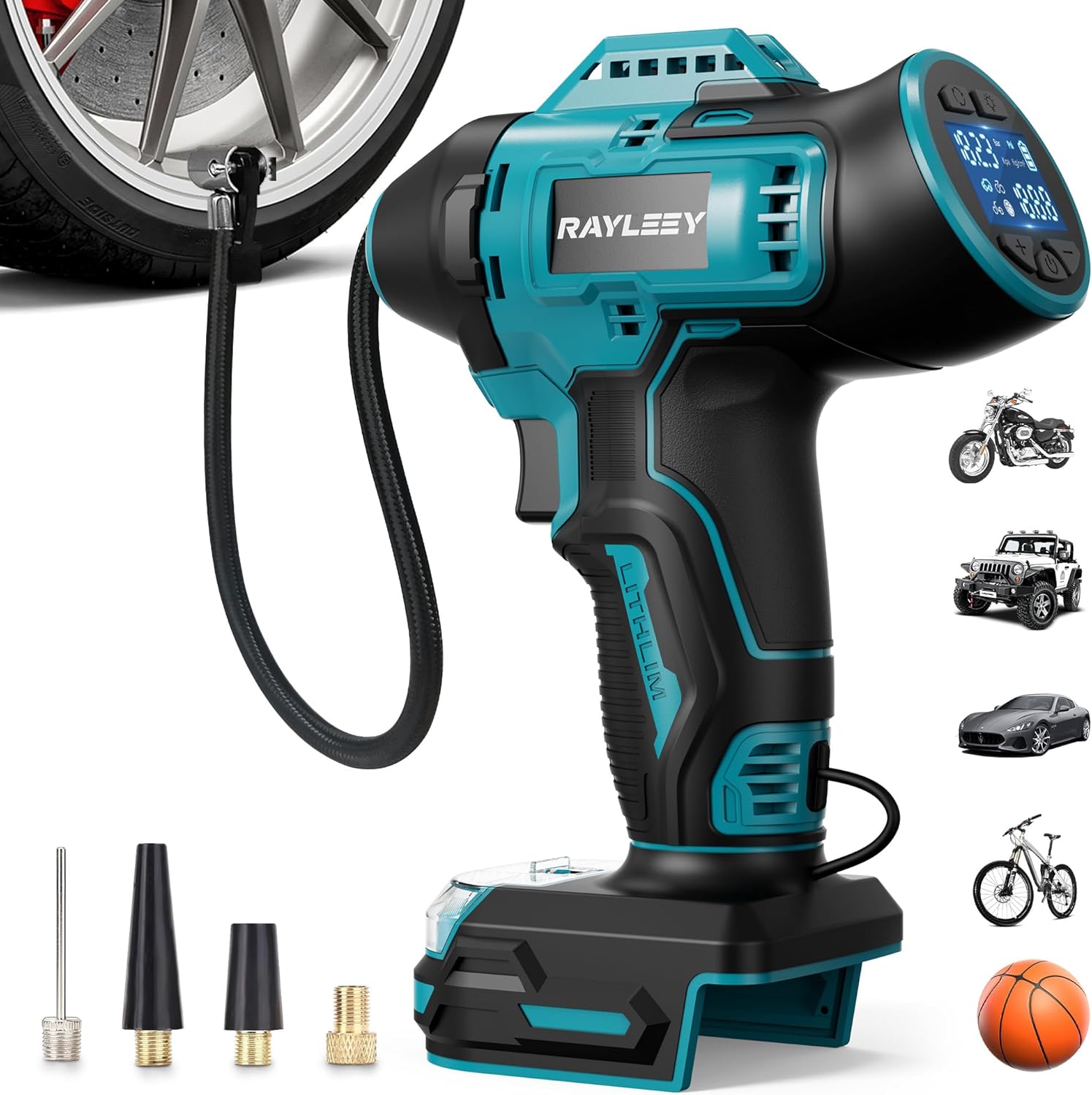 Detalle de RAYLEEY Akku-Kompressor für BOSCH 18V GBA/GBA ProCORE – 11 Bar, automatische Abschaltung