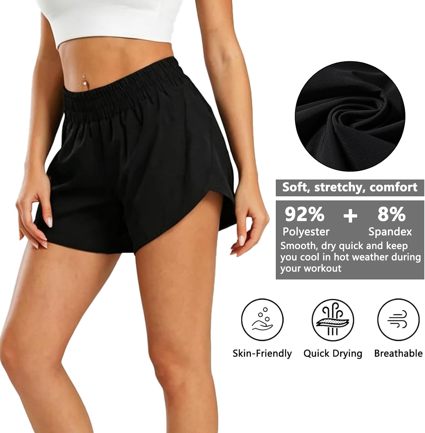 Detalle 2 de JiaYouLC Women's 2 in 1 Running Shorts with One-Side Pocket – Quick-Dry, Lightweight and Flexible