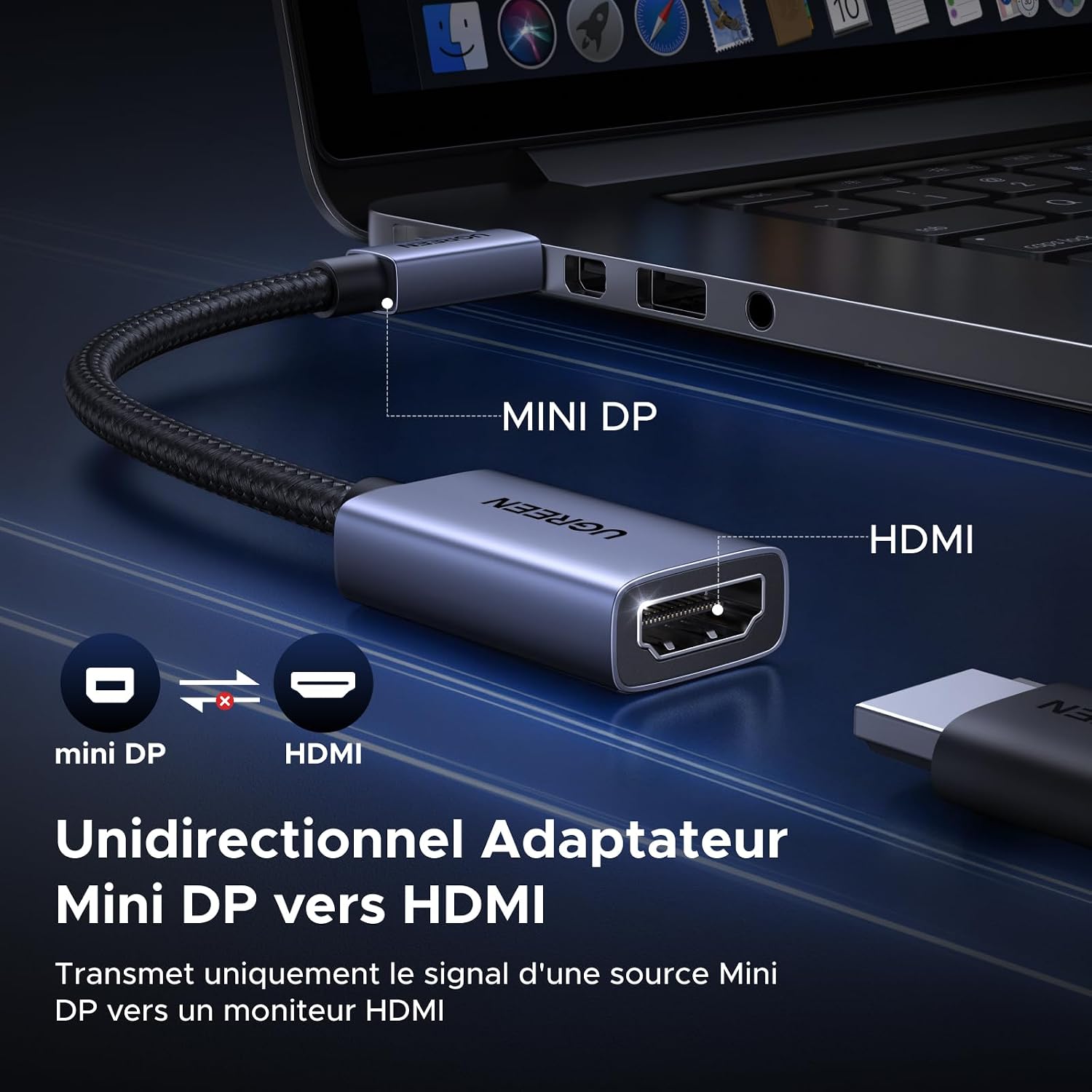 Detalle de UGREEN Mini DisplayPort-naar-HDMI-adapter, 4K@30Hz en 20 cm