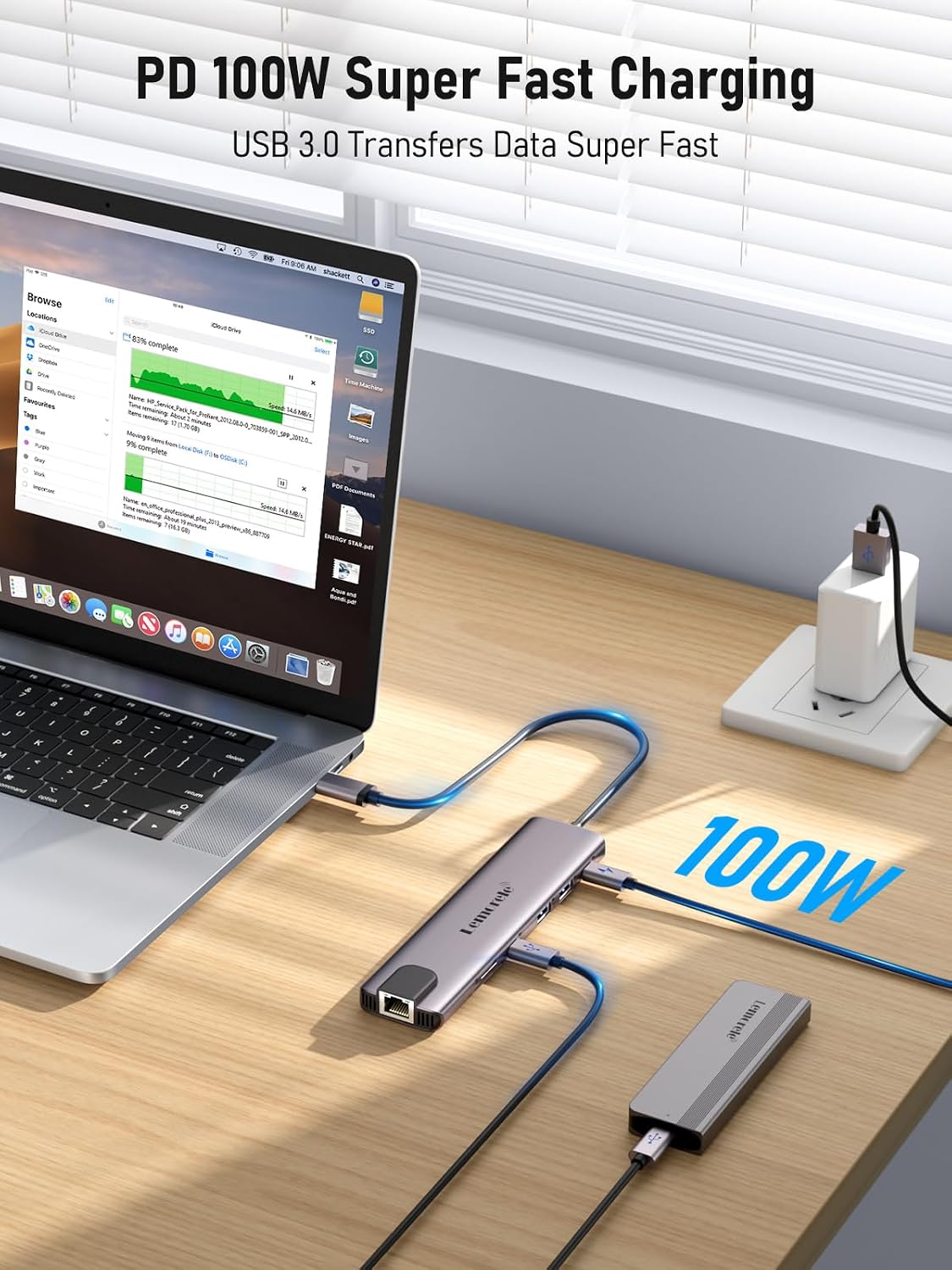 Thumbnail 6 de Aluminium USB-C Docking Station mit Dual-HDMI, Gigabit Ethernet, 1000 Mbps, 100 W PD und SD/TF – USB-C Hub 2 HDMI