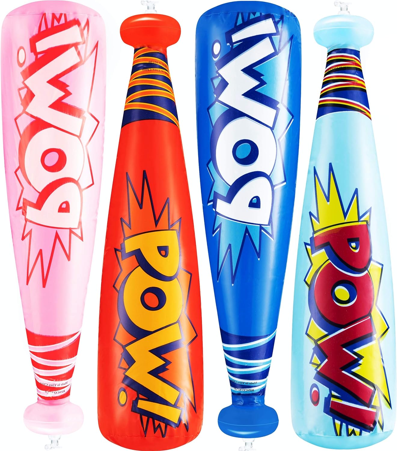 Bedwina Pow Inflatable Baseball Bat (Pack of 12) — 20 Inch Comic-Style Party Favor Toy