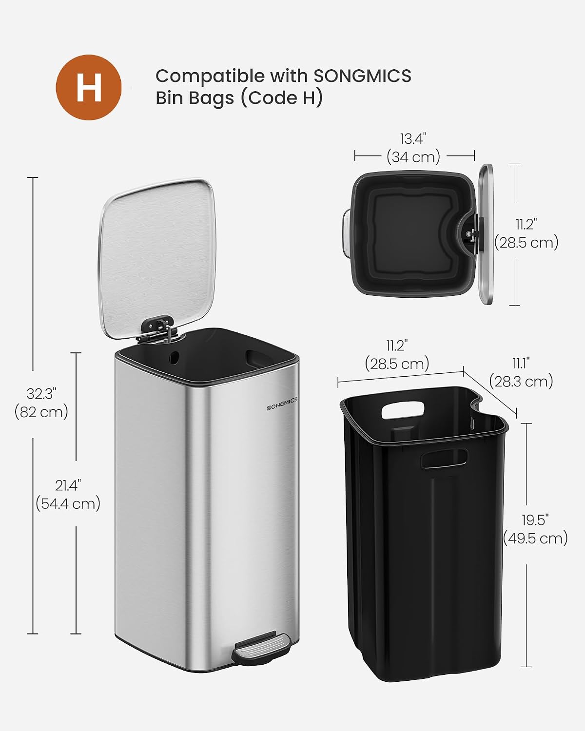 Thumbnail 6 de SONGMICS kitchen bin 30 L stainless pedal
