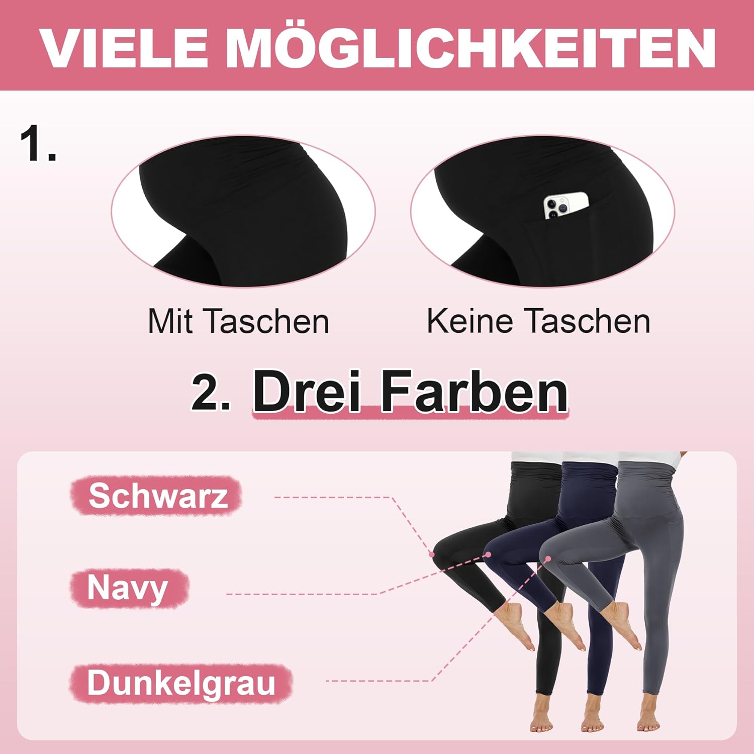 Thumbnail 2 de HIPOWER Umstandsleggings 2er Pack – High Waist, blickdicht, weich und elastisch