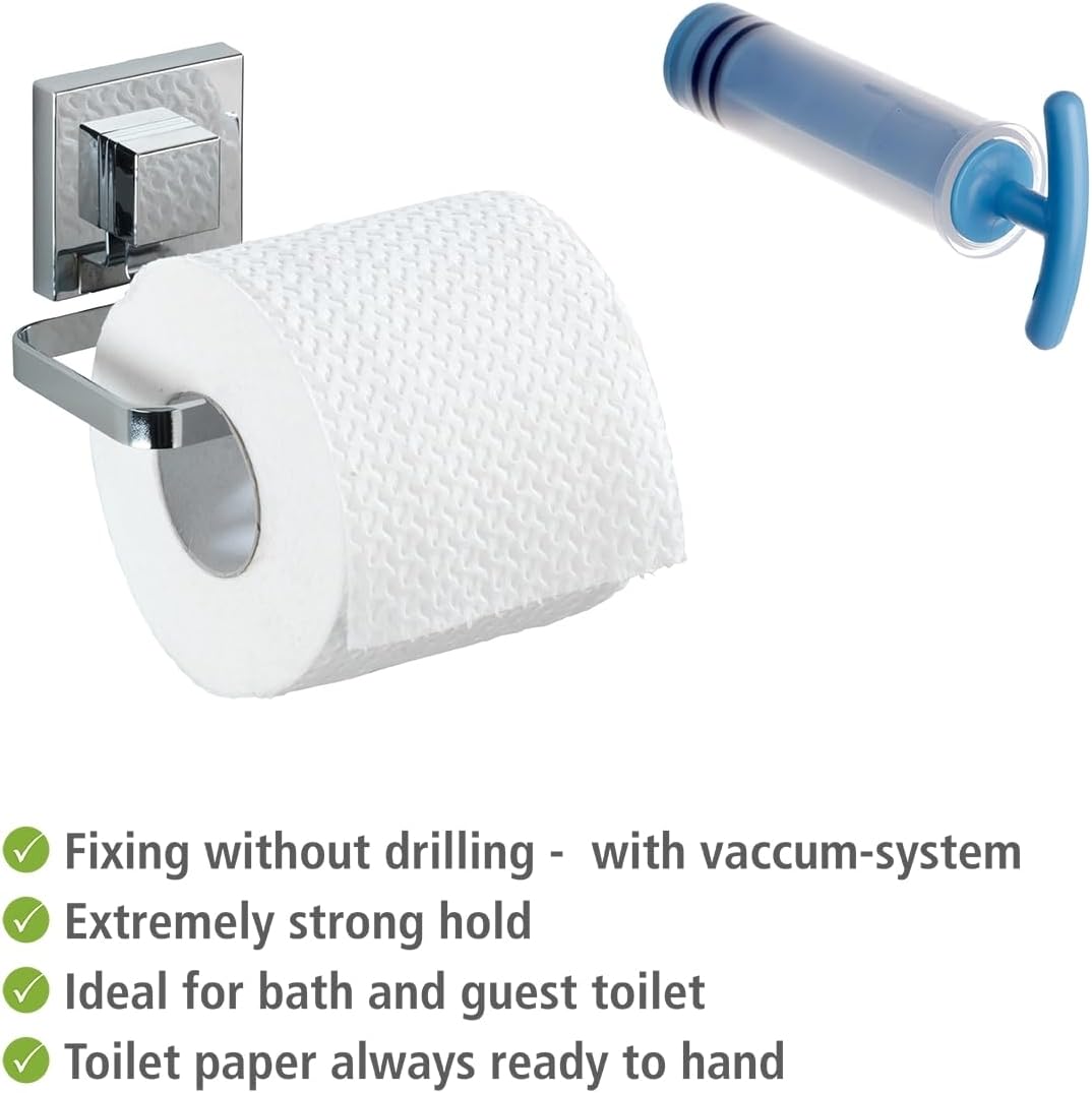 Detalle de Wenko 22687100 - Portarotolo da bagno in acciaio inox con Vacuum-Loc, quadro per carta igienica 14x6x11 cm