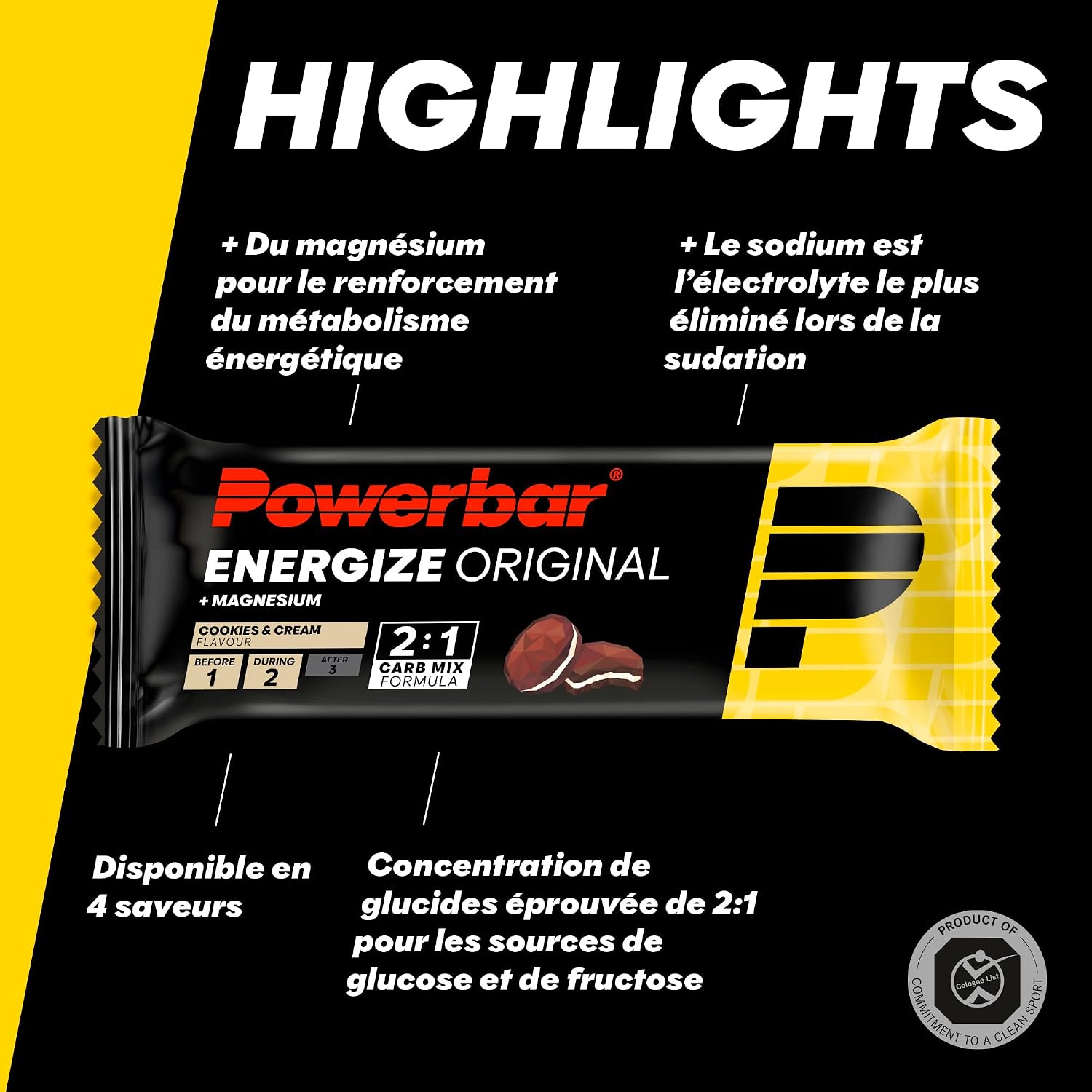 Detalle de Powerbar Energize Bar (15x55g) Cookies et crème – Barre énergétique