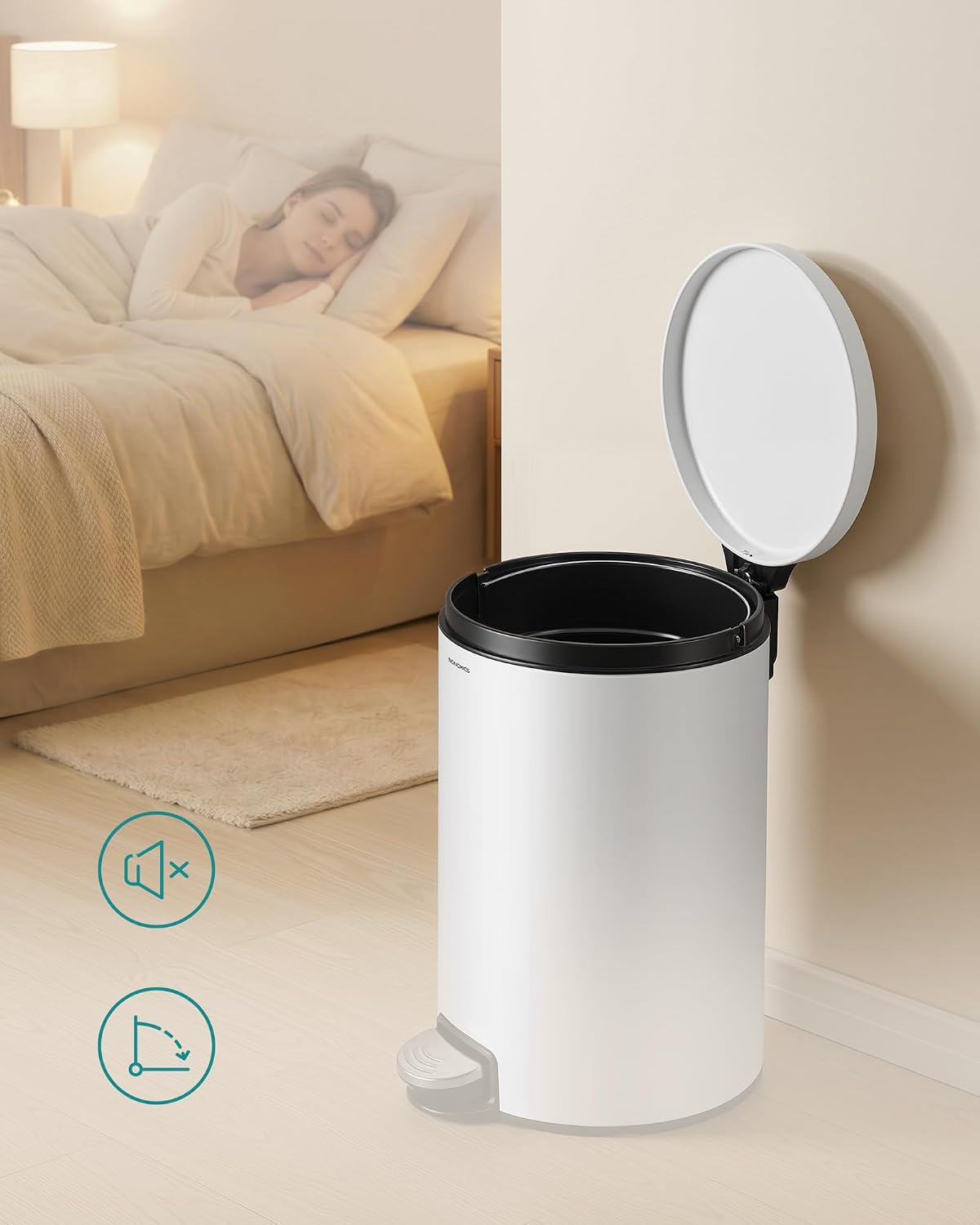 Detalle 2 de SONGMICS LTB031WZ02 30L Steel Pedal Bin with Soft-Close Lid, Cloud White