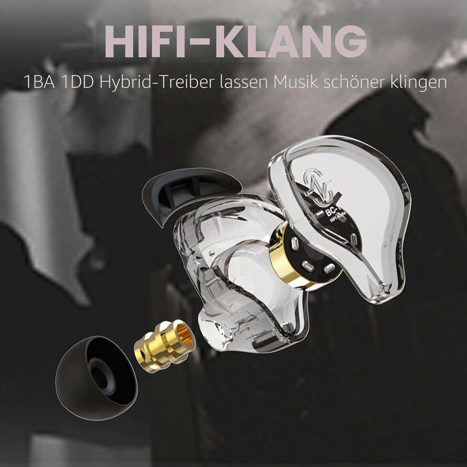Detalle de Yinyoo CCZ Melody – kabelgebundene In-Ear-Gaming-Earbuds mit abnehmbarem OFC-Kabel und Mikrofon