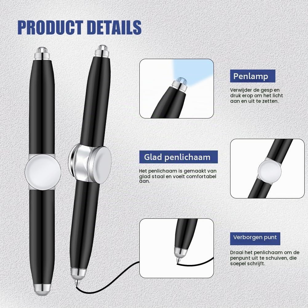 Detalle de AUAUY fidgetpen met ledlicht, draaifunctie en balpen, set van 2