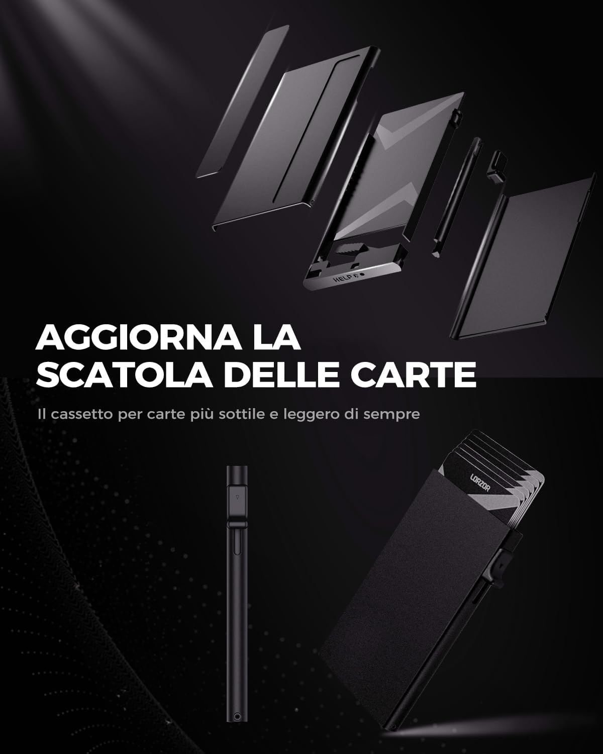 Detalle de LORZOR® Portafoglio Uomo Slim in Pelle con RFID, portacarte pop-up e portamonete