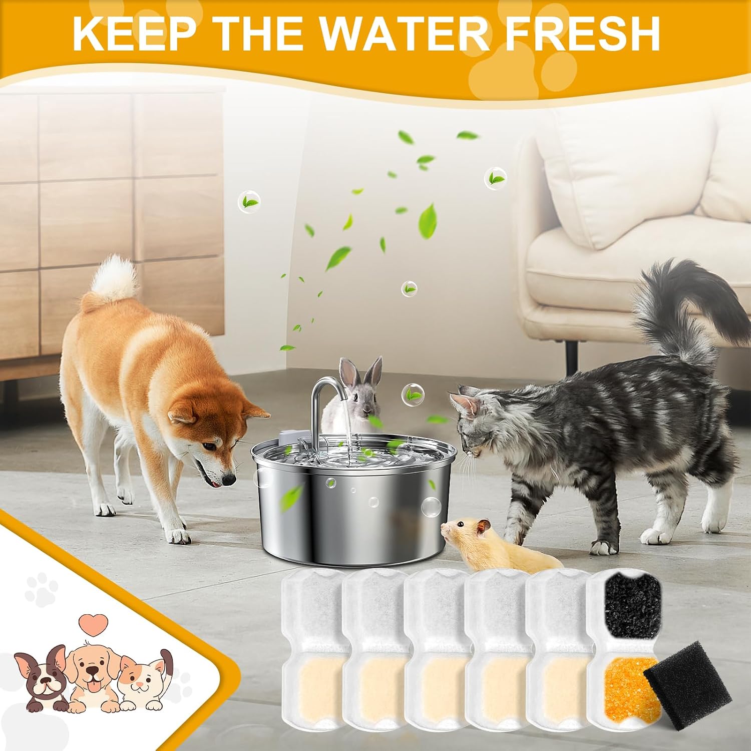 Detalle de Cat Fountain Filters for Giotohun S11 Series (12 Pack) with Carbon and Foam Sponges