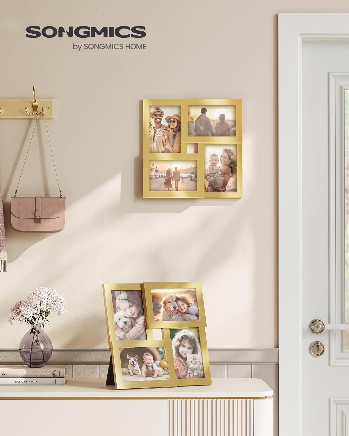Thumbnail 1 de SONGMICS Kavi RPF025A01 4-Photo Collage Frame, Pale Gold MDF and Glass
